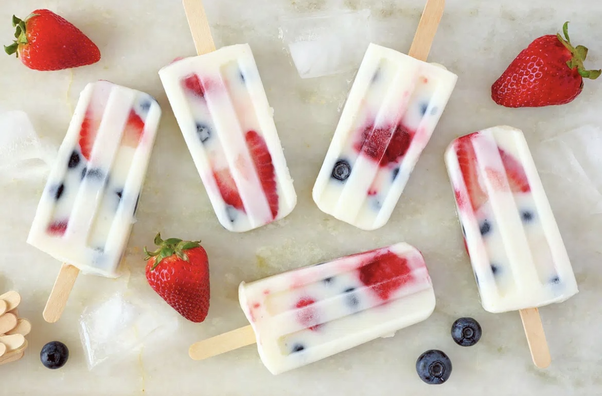 Healthy Red, White, and Blue Popsicles