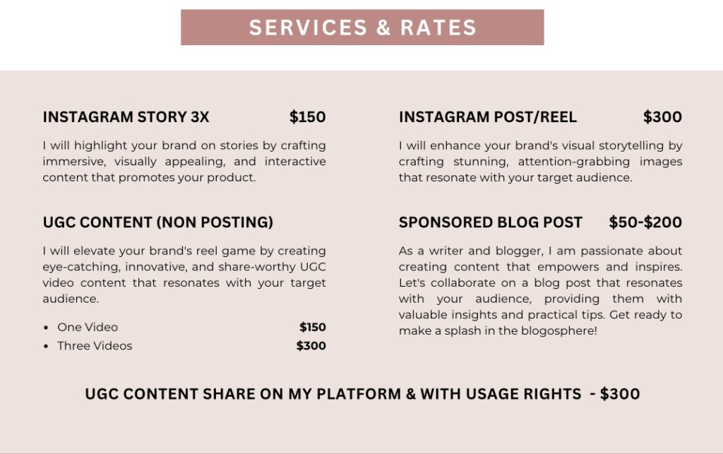 how to create a rate card as an influencer