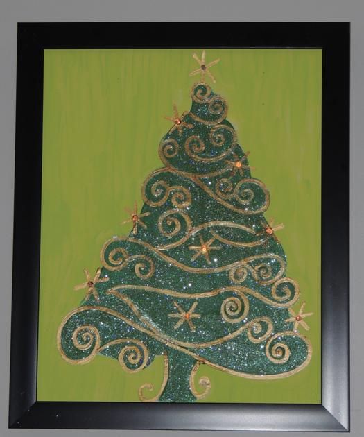 christmas tree canvas craft with glitter