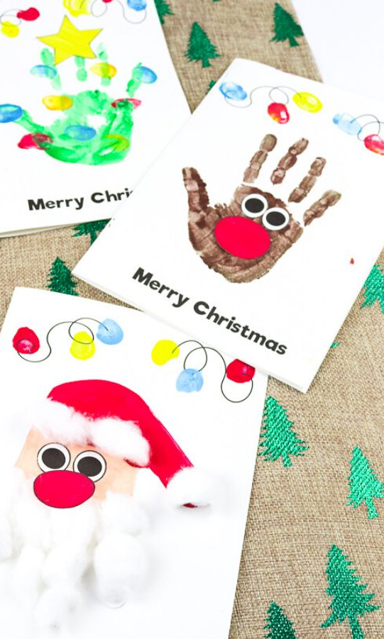 making homemade christmas cards with handprint crafts