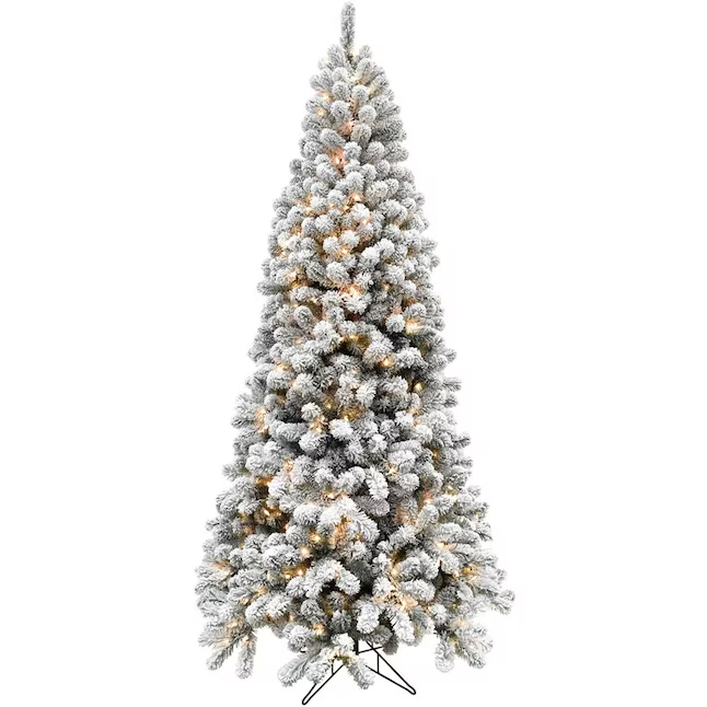 Snowy Pre-lit Flocked Artificial Christmas Tree | Christmas Decorations at Lowes