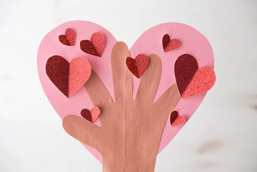 handprint heart tree craft, valentines day craft, valentines day crafts for preschoolers