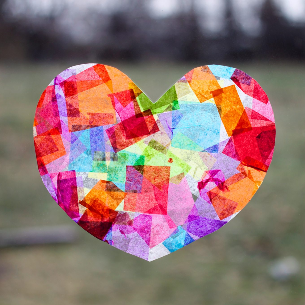 rainbow heart suncatcher valentines day craft for preschoolers