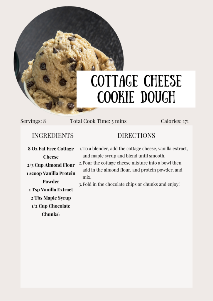 Cottage Cheese Cookie Dough Recipe Card - Low Calorie Dessert
