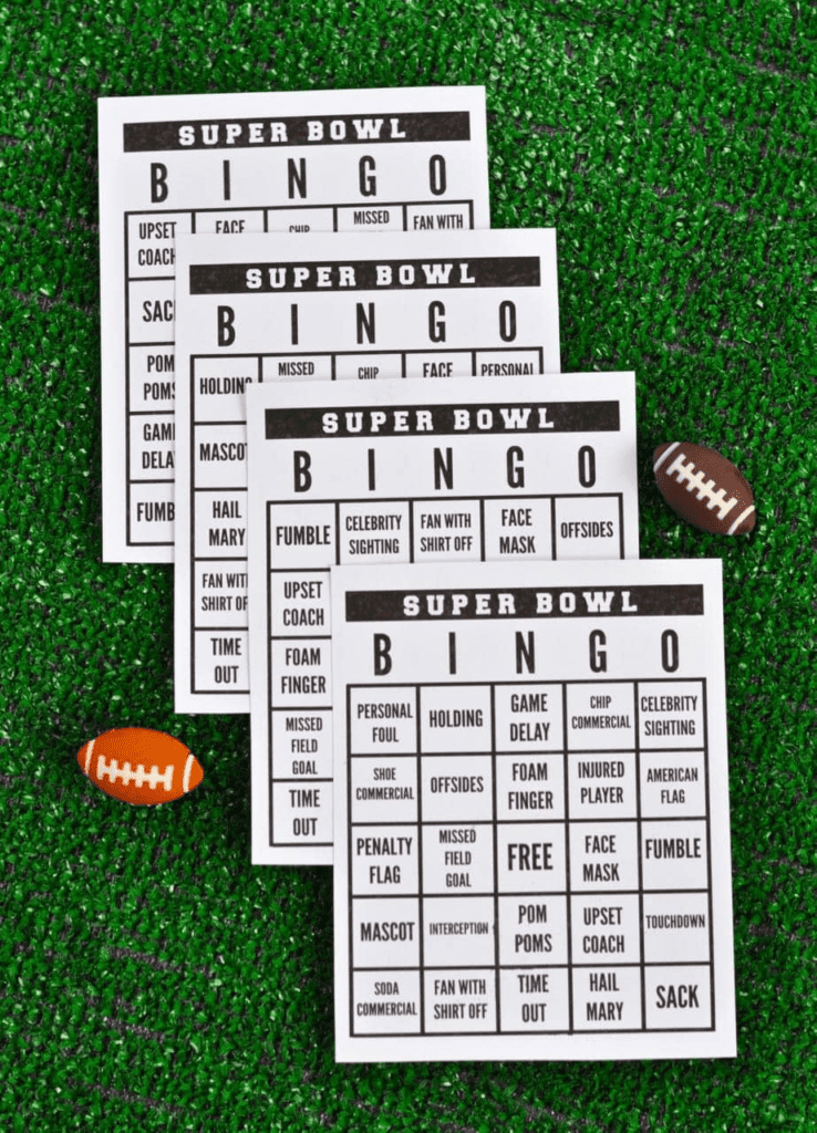 super bowl bingo, free printable