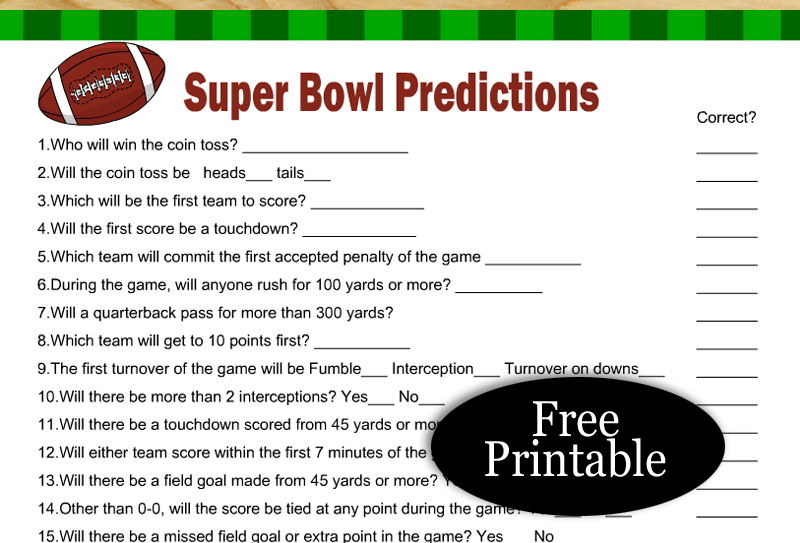 super bowl predictions, free printable