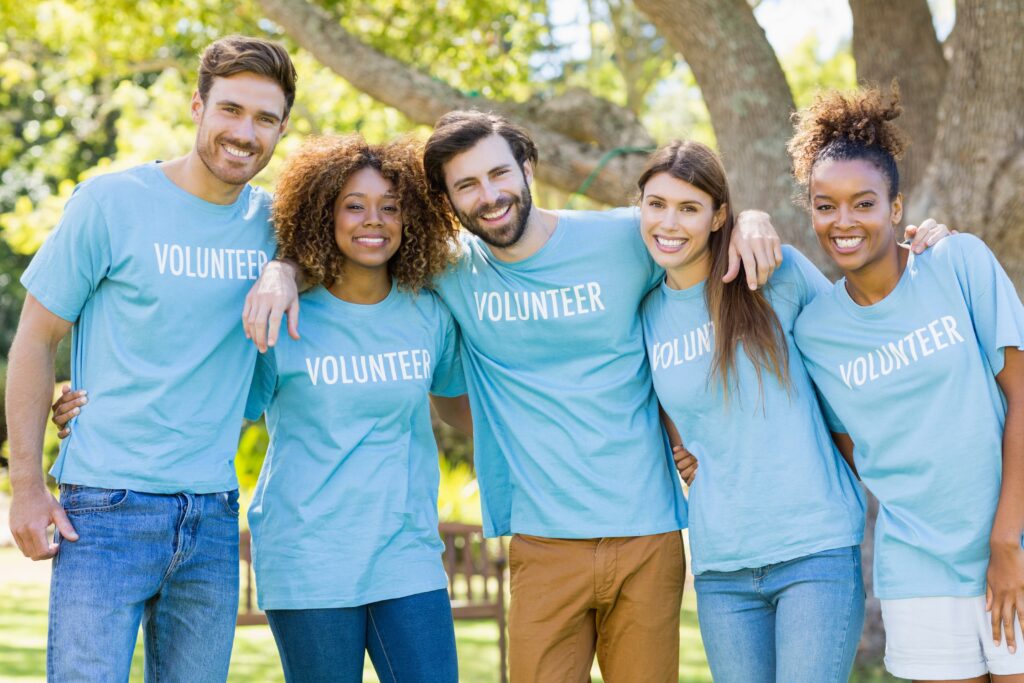 group of adults volunteering