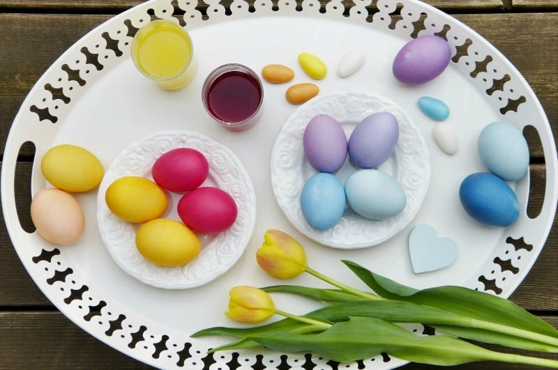 eco friendly easter eggs on a plate