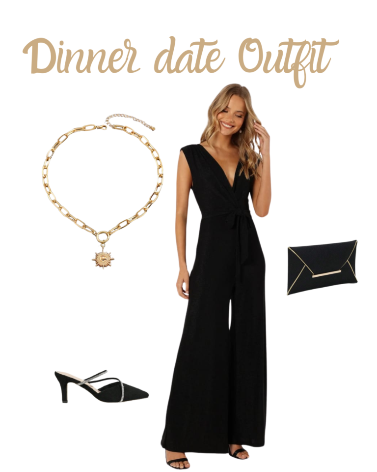 dinner date outfit inspo, ltk outfit collage, dinner date outfit idea, black jumpsuit and heels
