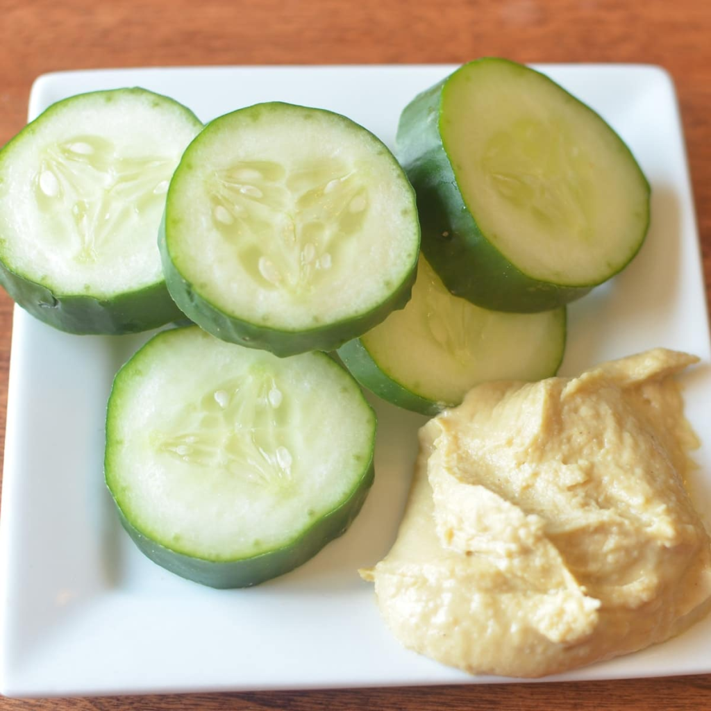 cucumber and hummus dip, healthy cucumber snacks