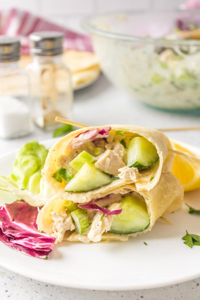 cucumber and chicken salad wrap, healthy cucumber snack