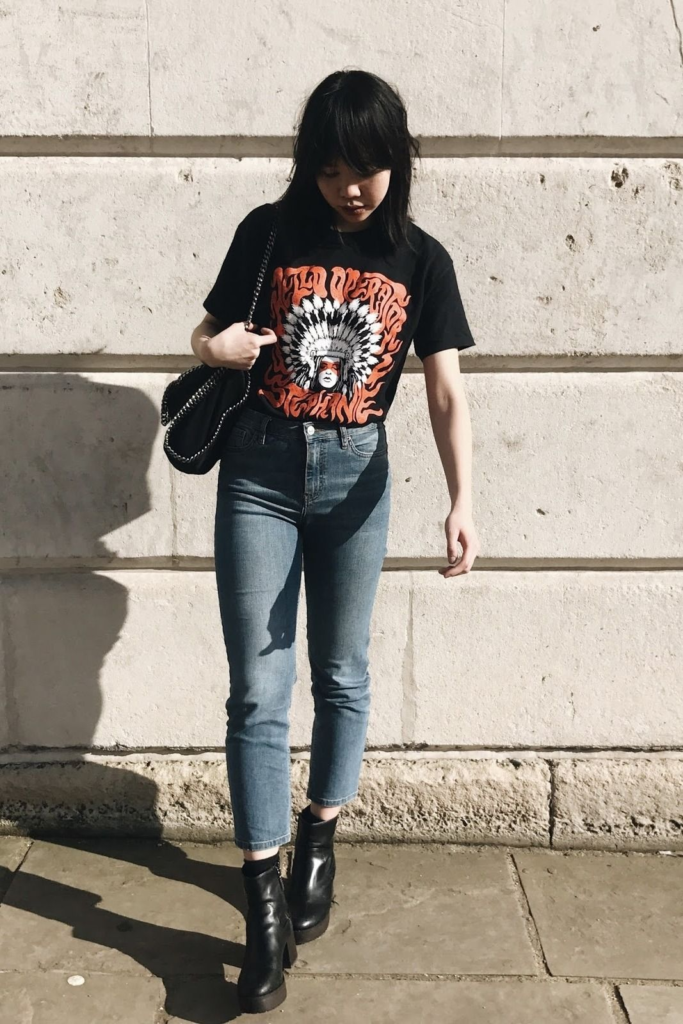 graphic tee with denim outfit