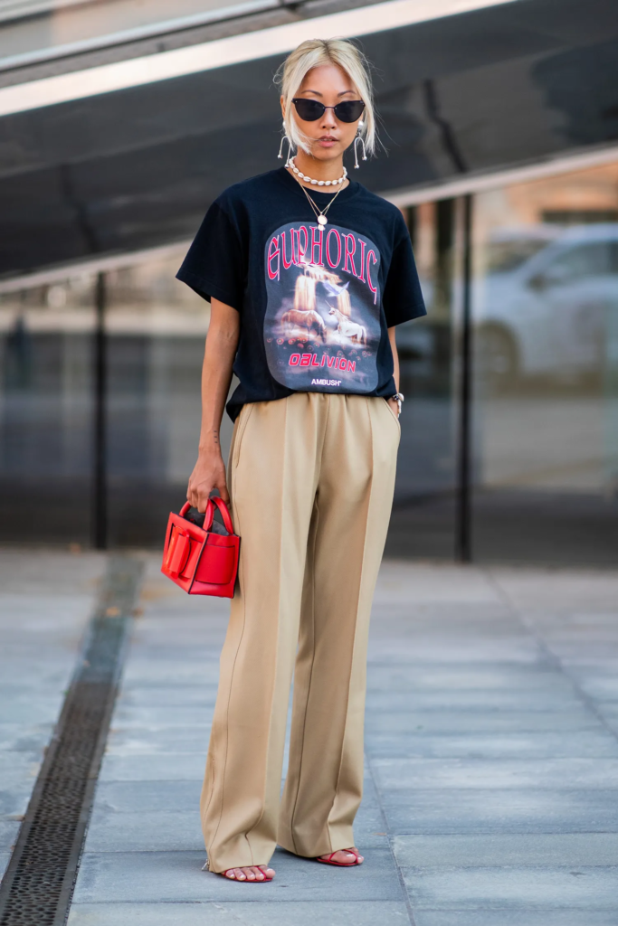 graphic tee with tailored pants