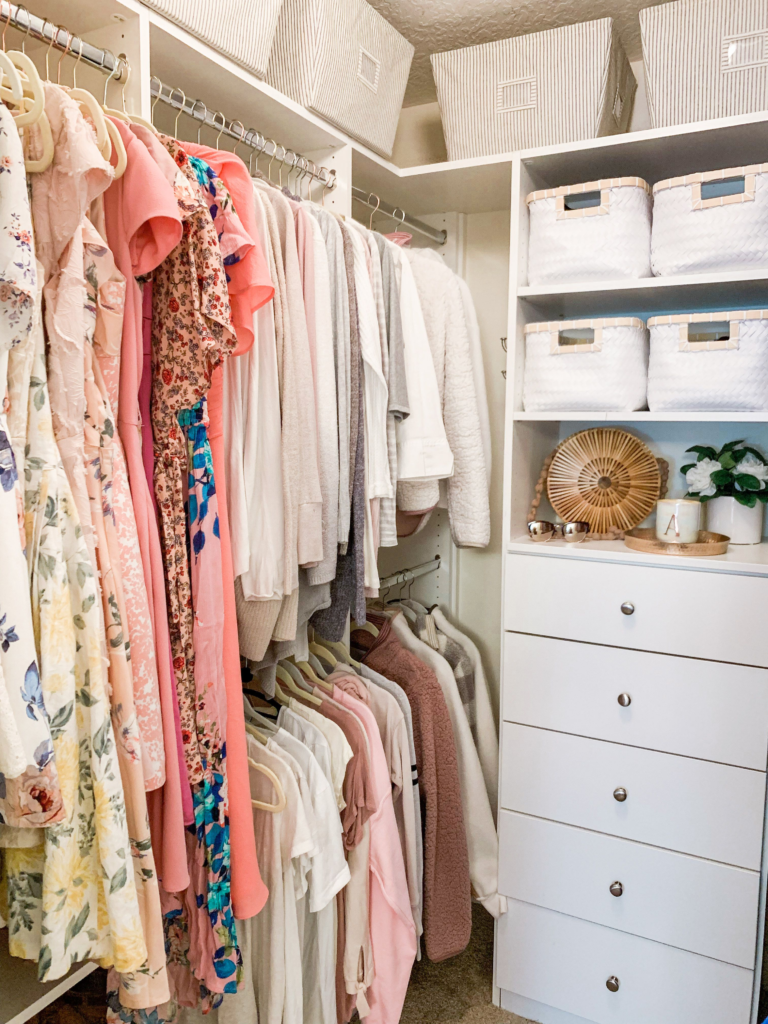 declutter clothes tips, before and after of a decluttered closet