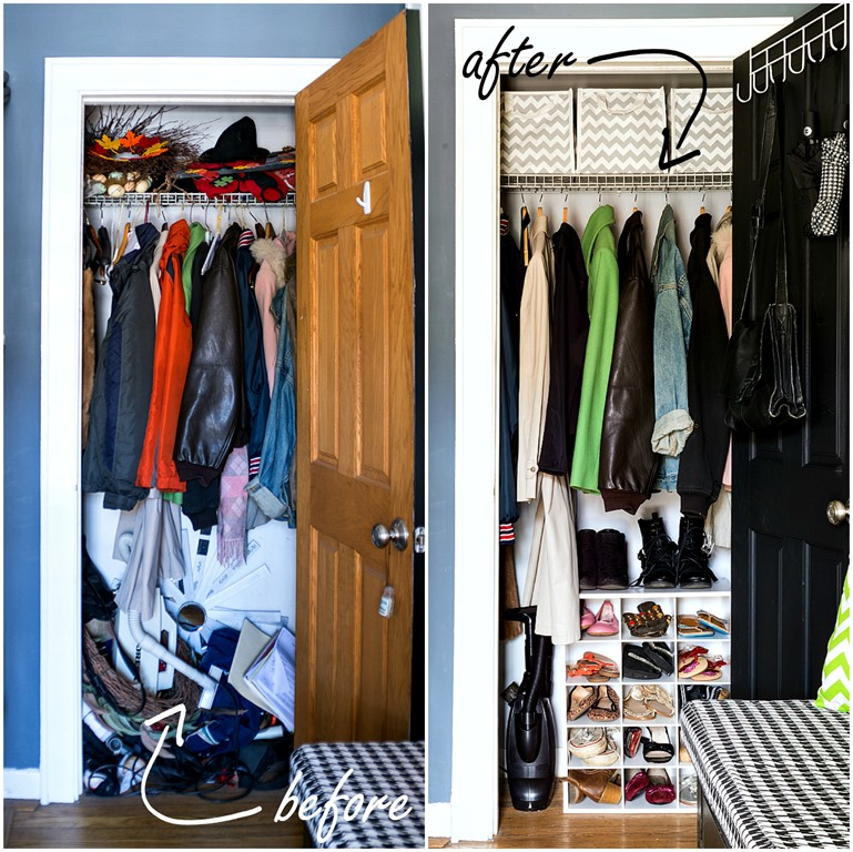 before and after of a decluttered closet