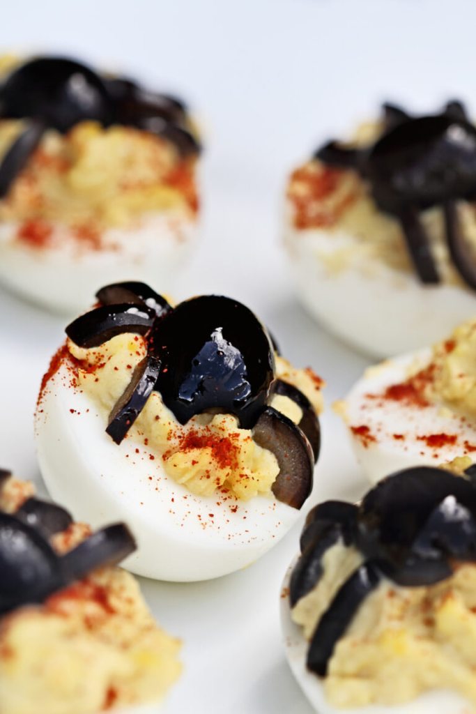 spider deviled eggs with black olives