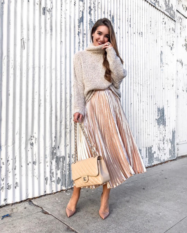 sequin skirt and sweater casual outfit for new years eve