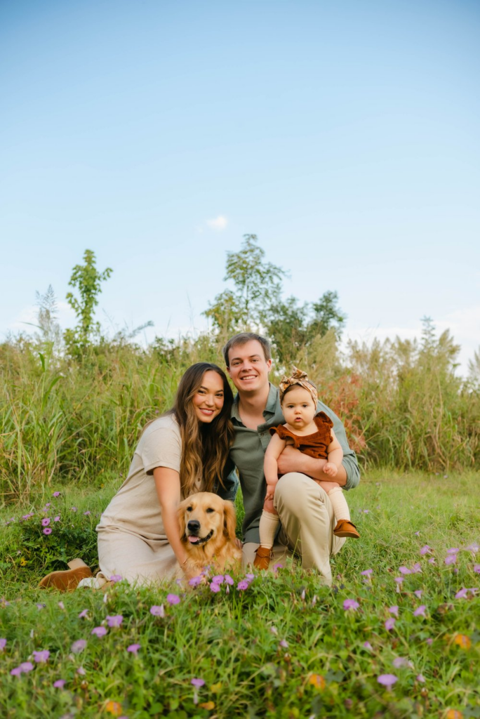 family photoshoot with dog and baby