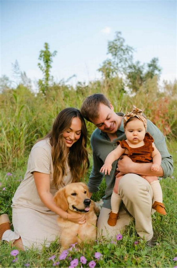 family photoshoot with dog and baby